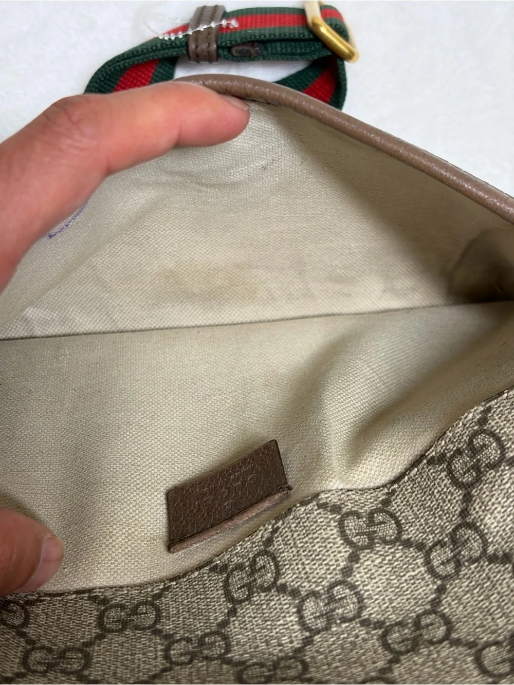 Gucci Beige/Brown GG Canvas Messenger Bag with Red and Green Web Strap